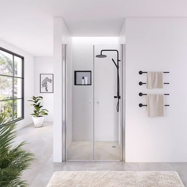 Puerta de nicho batiente Home Deluxe con cristal transparente y perfil de aluminio