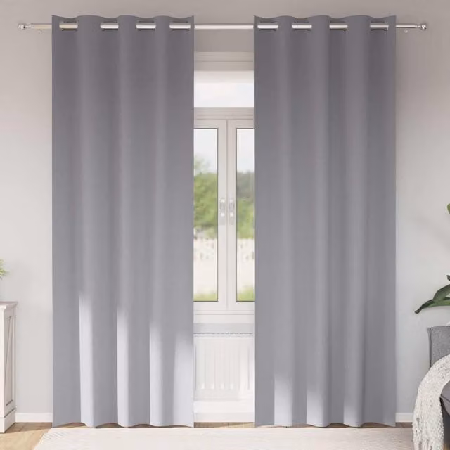 Set de 2 cortinas opacas vidaXL con anillas en gris, resistentes a los rayos UV y lavables, An/Al: 140 x 245 cm