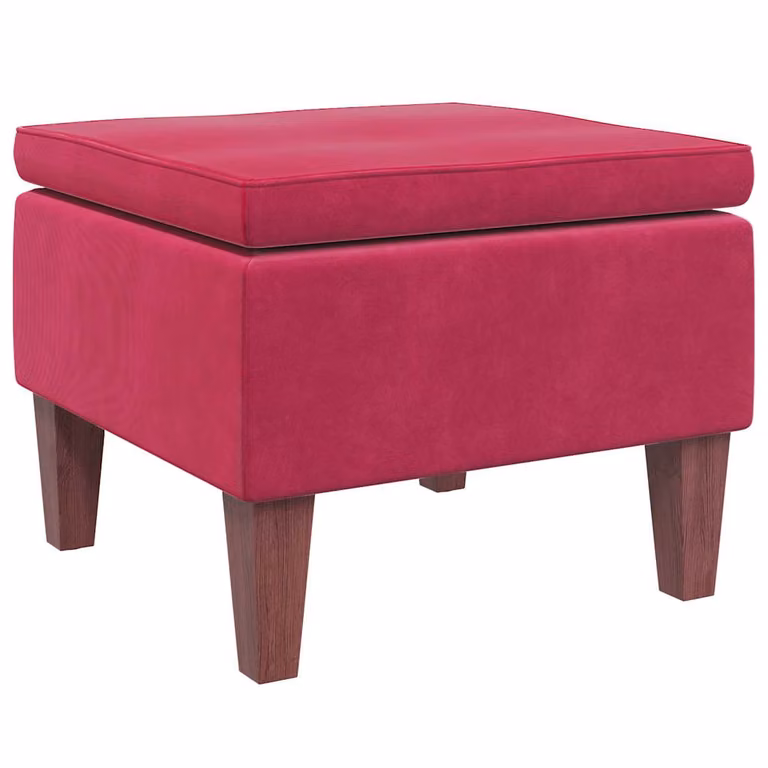 Taburete de terciopelo rojo con patas de madera de vidaXL