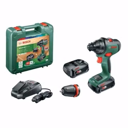 Taladro atornillador a batería Bosch AdvancedDrill 18 de 18 V en color verde con 2 baterías recargables y maletín de transporte