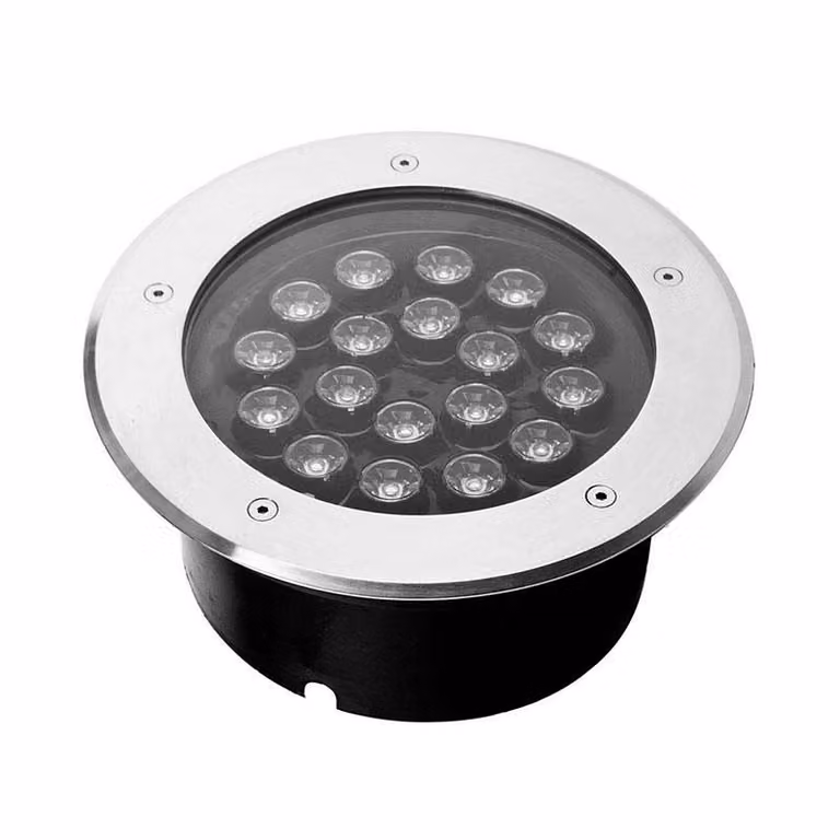 Foco LED empotrable LEDBOX de 18W para jardín o terraza, color blanco y plata, con acabado redondo y protección IP67