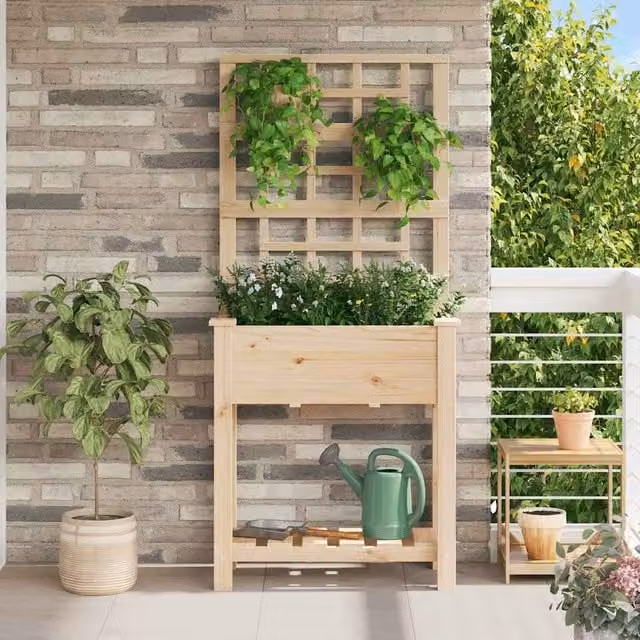 Macetero de jardín Maison Exclusive en madera de pino sólido color beige, An/P/Al: 71 x 38 x 152 cm