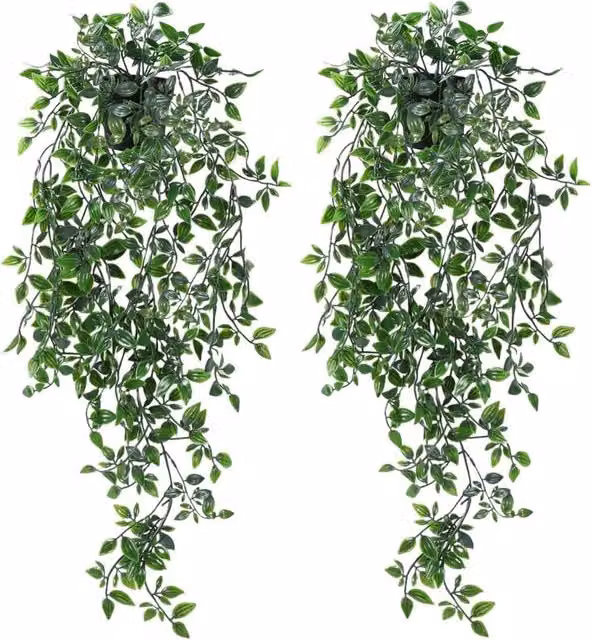 Hiedra artificial colgante Elle de 80 cm con macetas en color verde y negro para decoración de interiores y exteriores