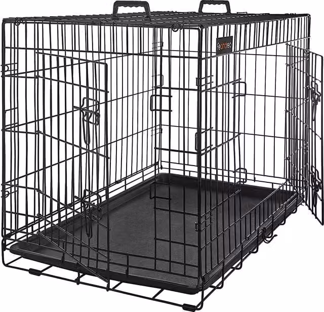 Jaula para perros FEANDREA XXL de metal con 2 puertas, color negro mate, An/P/Al: 122 x 74,5 x 80,5 cm