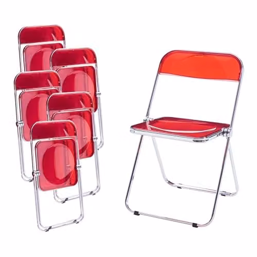 Juego de 6 sillas plegables en.casa Pornainen de estilo moderno en color rojo y transparente, con estructura de acero y plástico, An/P/Al: 74 x 46 x 47 cm