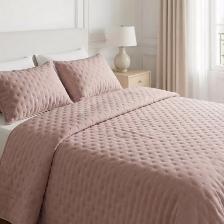 Colcha acolchada extrasuave de microfibra en color rosa empolvado para cama de 90 cm, An/P/Al: 180 x 270 cm