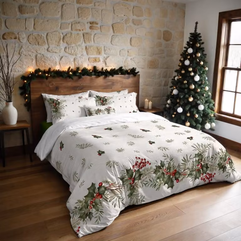 Funda nórdica de Navidad Muare Home multicolor con diseño floral en poliéster, An/P: 200 x 200 cm