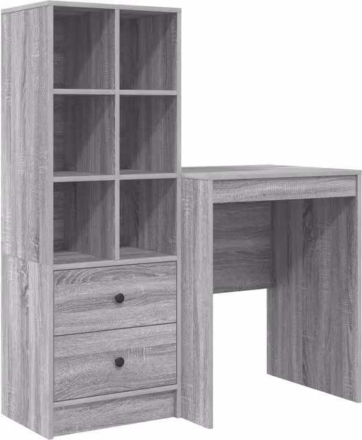 Escritorio moderno SYFAX con cajón y estante de 2 piezas en color gris, fabricado en madera MDF laminada, An/P/Al: 127 x 50 x 76,7 cm