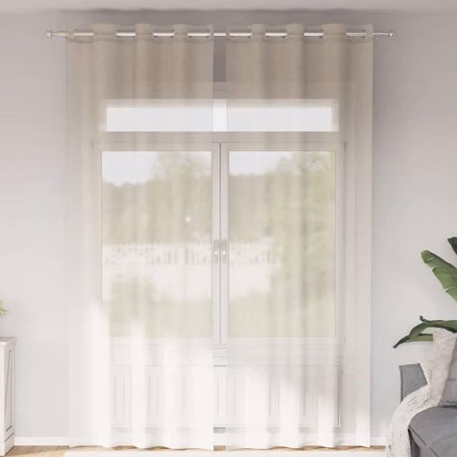 Cortinas de gasa semi-transparentes con ojales vidaXL, 2 unidades, color beige, An x Al: 140 x 260 cm