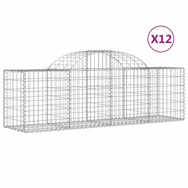 Set de 12 cestas de gaviones vidaXL en forma de arco de acero galvanizado color gris, An/P/Al: 200 x 50 x 60/80 cm