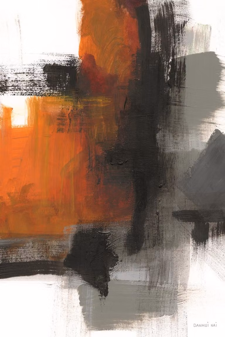 Cuadro abstracto moderno Hexoa en tonos dorado y naranja con impresión sobre lienzo, An/P/Al: 60 x 90 cm