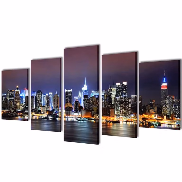 Set decorativo de lienzos para pared vidaXL Nueva York noche multicolor An/P/Al: 100 x 50 cm