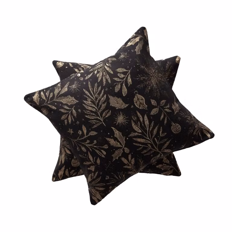 Lote de 2 fundas de cojín Gamusi de Navidad en jacquard de algodón, diseño floral, color negro y oro, 45 x 45 cm