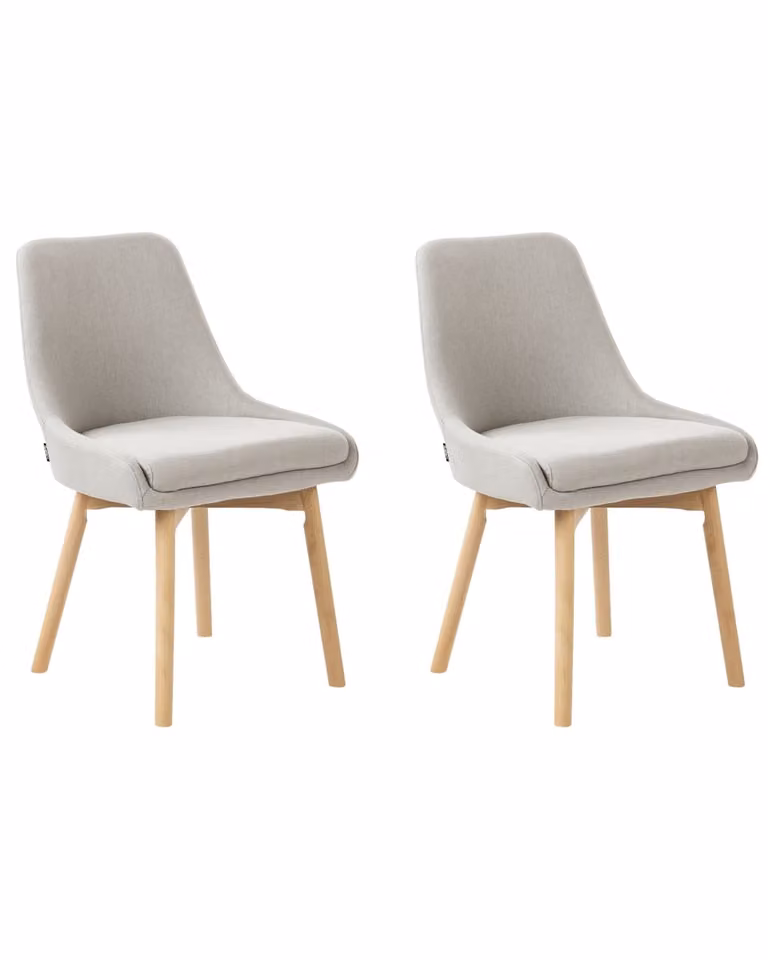 Conjunto de 2 sillas de comedor Beliani en tela gris claro y madera de haya con estilo moderno