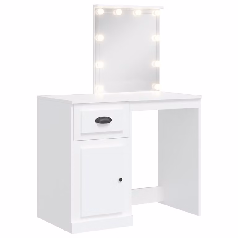 Tocador Hollywood con luces LED vidaXL en color blanco, An/P/Al: 90 x 42 x 132,5 cm