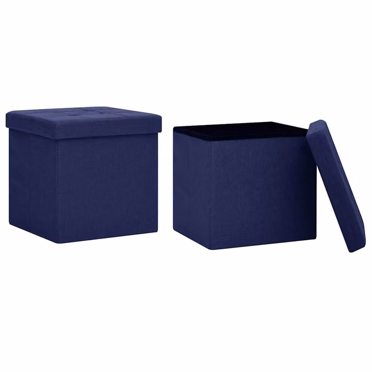 Set de 2 taburetes de almacenaje plegables vidaXL en lino sintético azul con funda extraíble