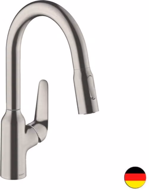 Grifo monomando de cocina Hansgrohe Focus M42 con ducha extraíble y 2 chorros en color plata y gris