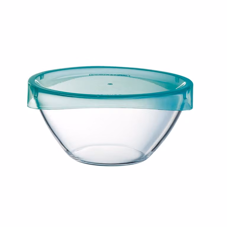 Ensaladera de cristal Luminarc Keep'n Lagon con tapa de plástico, color turquesa y transparente, Diámetro: 23 cm