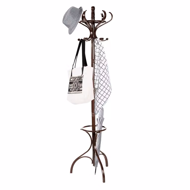 Perchero de pie Costway de madera y metal con 12 ganchos, diseño clásico en color marrón para pasillo, dormitorio u oficina, Altura: 182 cm