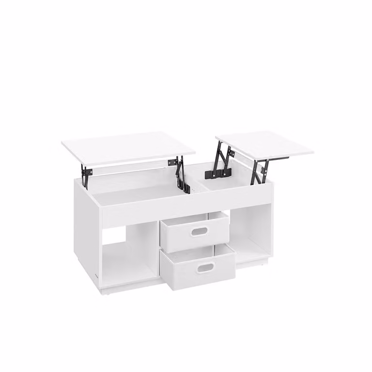 Mesa de centro VASAGLE moderna con tablero elevable y 2 cajones en color blanco