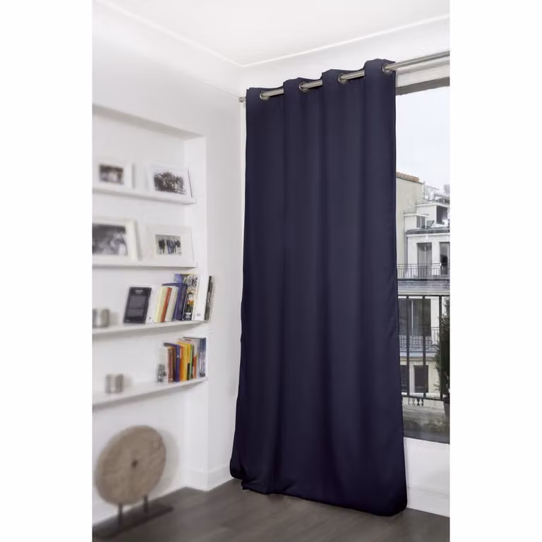 Cortina opaca Moondream LumenControl con ollaos en azul, An: 140 cm x Al: 300 cm