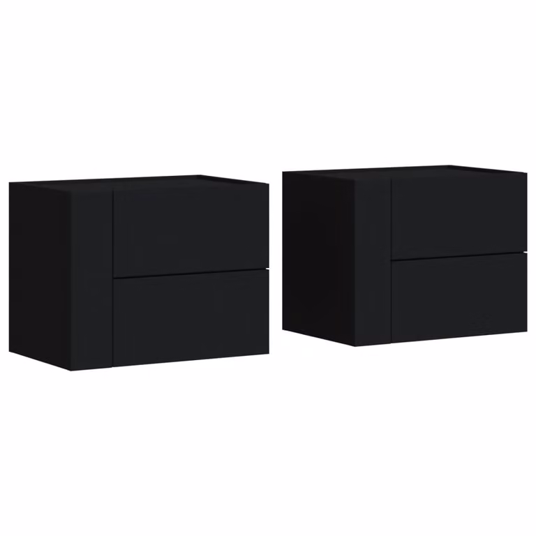 Set de 2 mesitas de noche de pared vidaXL en color negro con cajones, An/P/Al: 45 x 30 x 35 cm