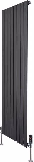 Radiador de columna simple Monster Shop en acero gris antracita con válvulas termostáticas y kit de fijación, 1229W, Al: 160 cm, An: 56 cm