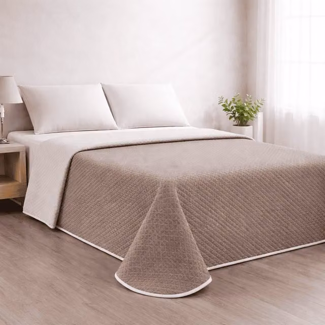 Colcha reversible acolchada Donegal Collections en colores beige y marrón para cama de 280 x 270 cm