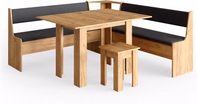 Conjunto de comedor Vicco Roman con mesa y banco esquinero en roble dorado y marrón, 180 x 180 cm