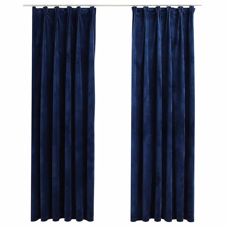 Set de 2 cortinas opacas de terciopelo vidaXL en azul oscuro con ganchos, An/Al: 140 x 225 cm