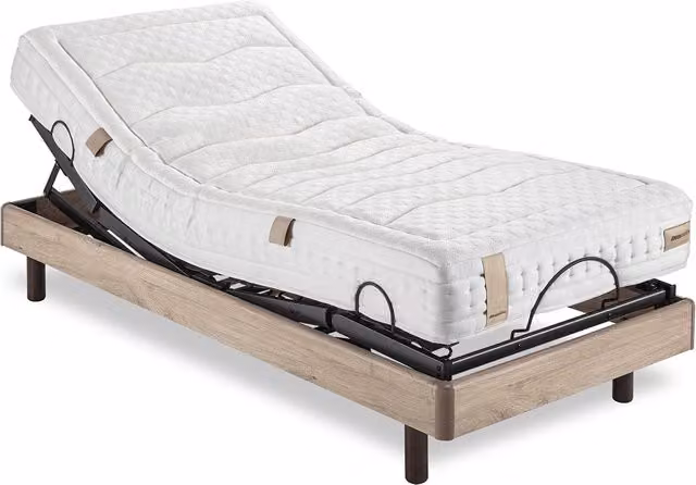 Conjunto de colchón de látex híbrido y base articulada motorizada con mando inalámbrico Aran Dunlopillo en blanco y marrón, An/P/Al: 80 x 190 cm