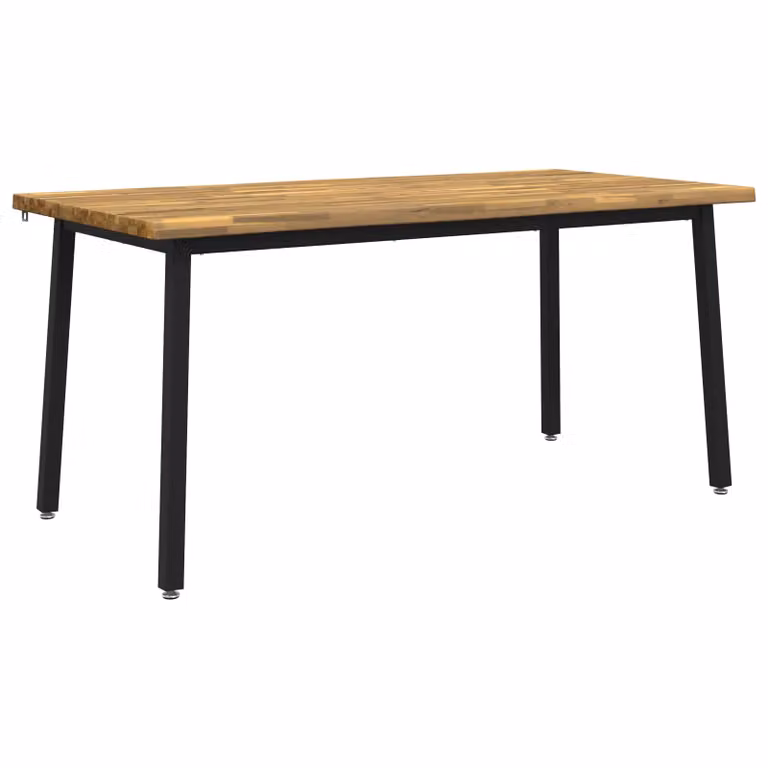 Mesa de comedor vidaXL de madera de acacia con borde natural y patas de metal, color blanco, An/P/Al: 160 x 80 x 75 cm