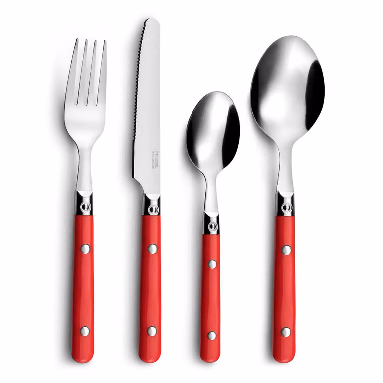 Set de cubertería de 16 piezas Saxo de Amefa en acero inoxidable con revestimiento rojo