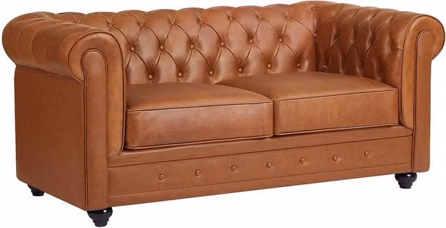 Sofá Chesterfield de 2 plazas Vente-Unique en piel color marrón An: 165 cm, Al: 88 cm, P: 72 cm