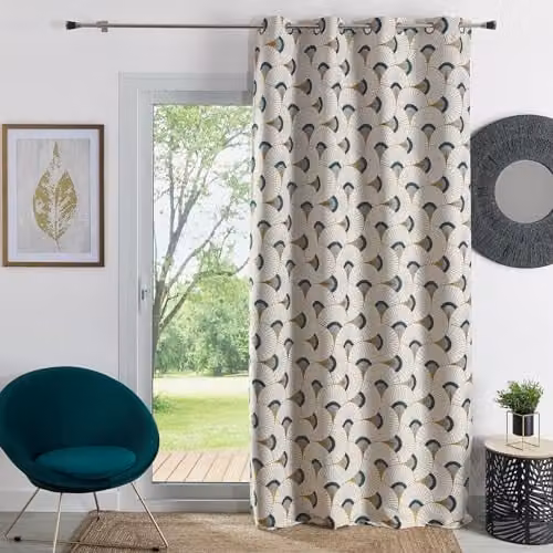 Cortina de tapicería Jacquard QABANE de HomeMaison.com con estampado étnico y ojales, color amarillo y azul, An/Al: 140 x 260 cm