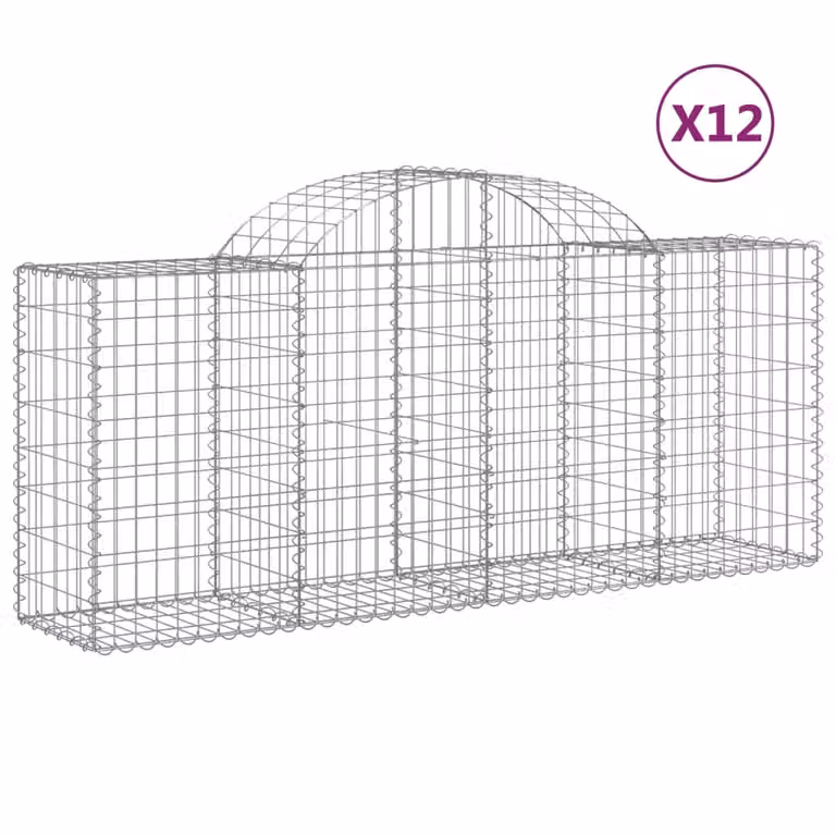 Set de 12 cestas de gaviones en forma de arco de videx, fabricadas en acero galvanizado color gris y plata, An/P/Al: 200 x 50 x 80/100 cm