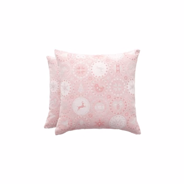 Lote de 2 fundas de cojín de Navidad Gamusi en jacquard de algodón, color rosa palo y plata, 45 x 45 cm
