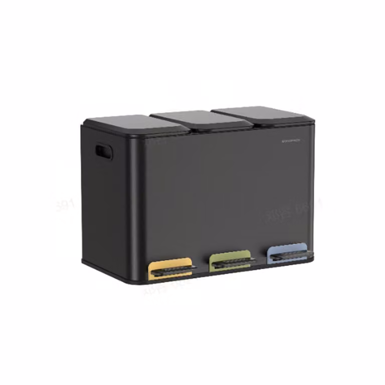 Papelera de Cocina Triple SONGMICS con Pedales, Acero, Negro, 3 x 15 L, An/P/Al: 45 x 42,7 x 60,5 cm
