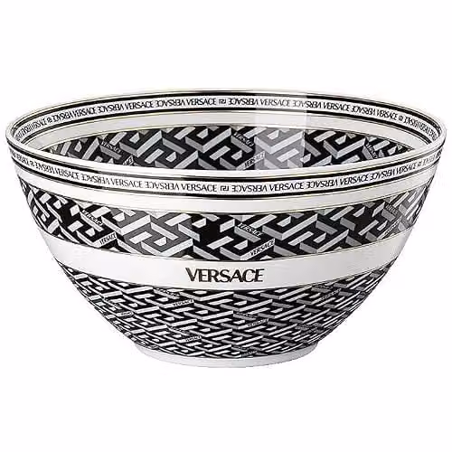 Cuenco para sopa Versace La Greca Signature en porcelana blanco y negro
