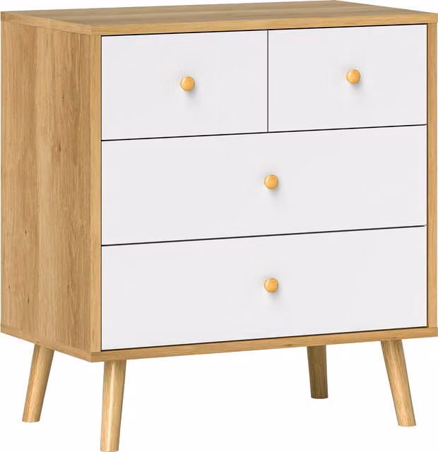Cómoda de dormitorio HOMCOM de 4 cajones en color roble y blanco con acabado mate, An/P/Al: 60 x 35 x 65 cm