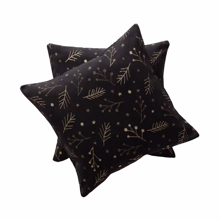 Lote de 2 fundas de cojín Gamusi de Navidad en jacquard de algodón, color negro y oro, An/An/Al: 45 x 45 x 45 cm