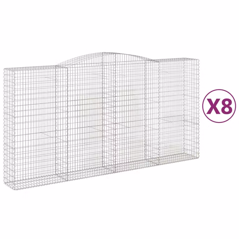 Set de 8 cestas de gaviones videx en acero galvanizado color gris y plata, forma de arco, An/P/Al: 400 x 50 x 220 cm