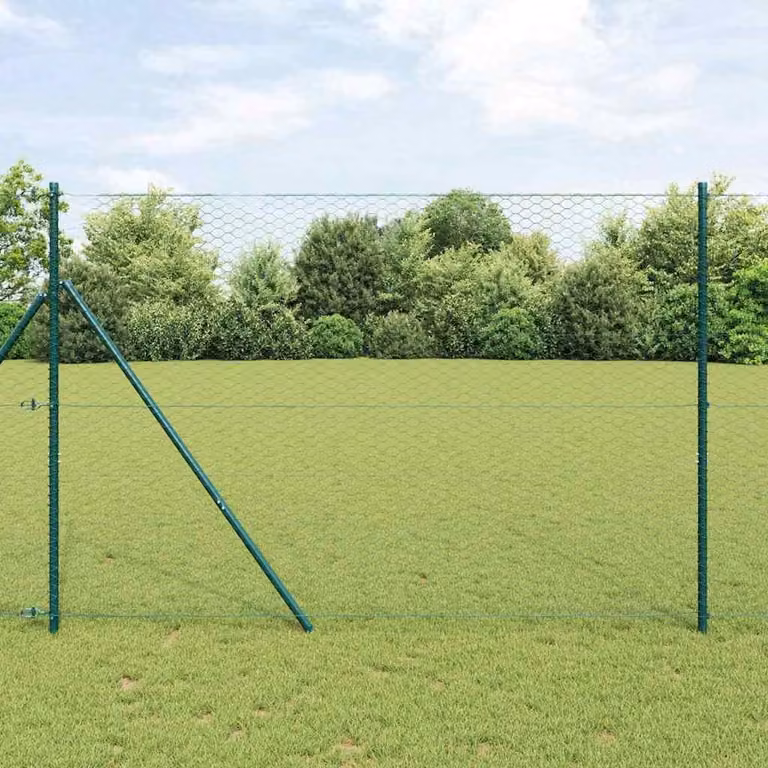 Malla de valla hexagonal Syfax verde de acero con recubrimiento de PVC para fijación al suelo de 25 x 1,5 m