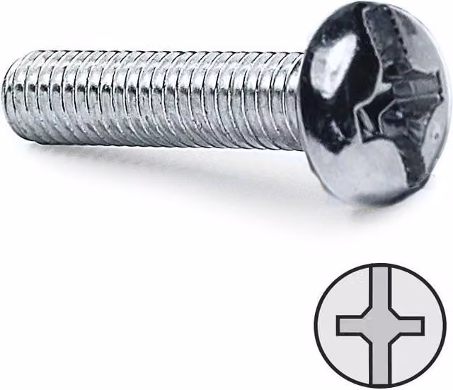 Tornillo de rosca metálica para colgador UCAFIX de acero zincado con cabeza dome y ranura Phillips en color plata