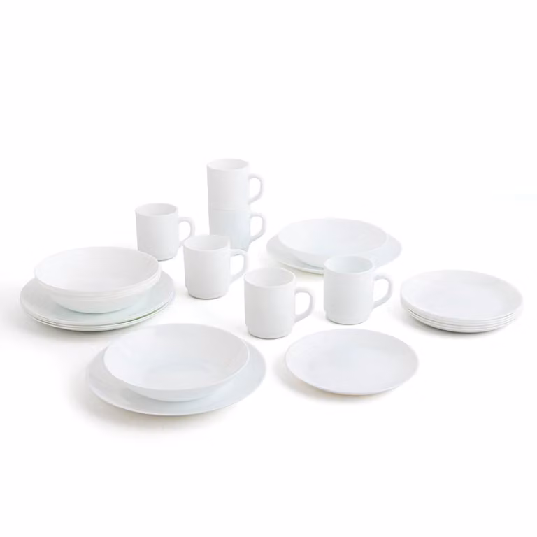 Set de vajilla Arcopal Zelie de vidrio opal blanco con 18 platos y 6 mugs aptos para microondas y lavavajillas