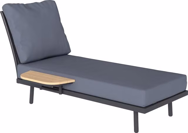 Tumbona de jardín Outsunny con cojines lavables de olefina y estante lateral, estructura metálica gris, An/P/Al: 137 x 58 x 75 cm