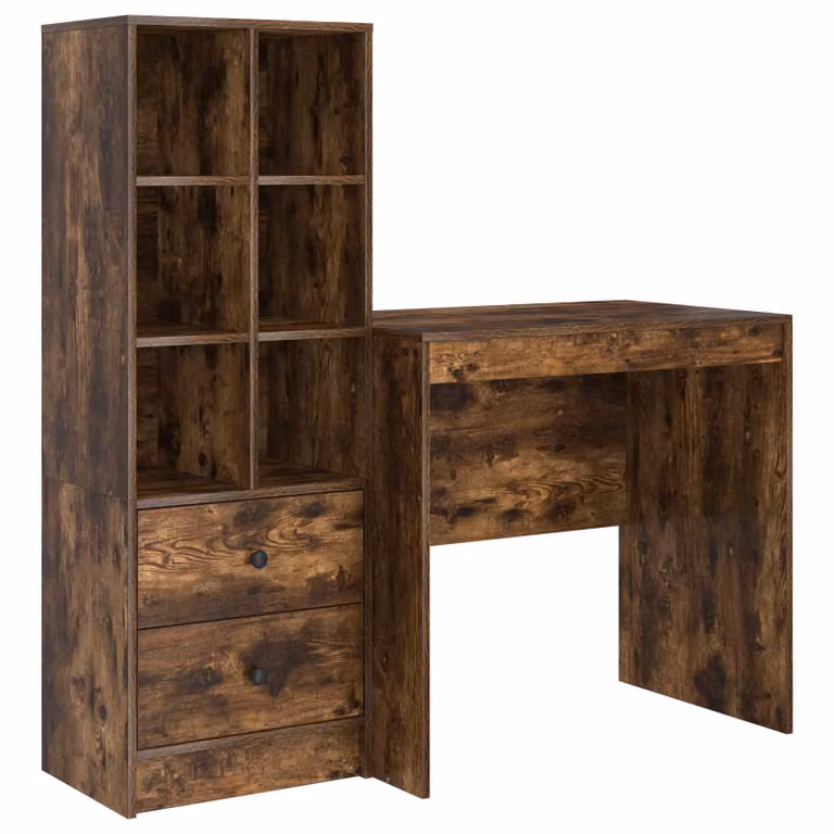 Set de 2 escritorios modernos vidaXL en roble ahumado con estantería para oficina en casa, An/P/Al: 125,5 x 50 x 127 cm