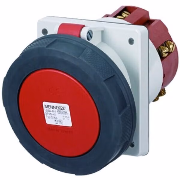 Base semi empotrable Mennekes CEE de 5 polos, 125 A, 400 V, IP 67, color rojo