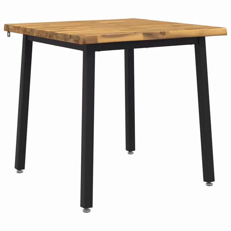 Mesa de comedor moderna vidaXL de madera de acacia sólida con borde natural en blanco, negro y marrón, An/P/Al: 60 x 55 x 75 cm