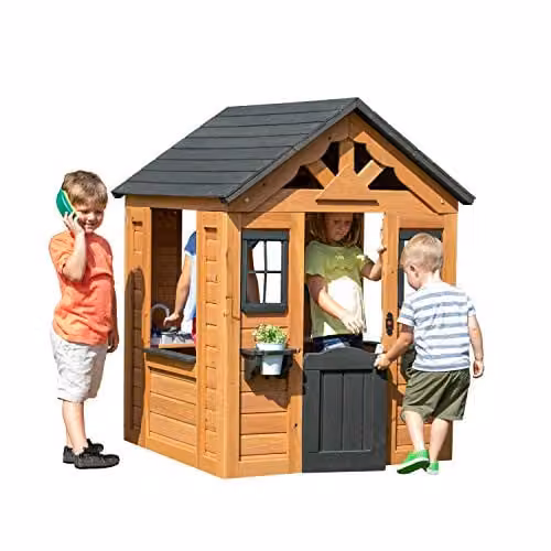 Casita de juegos de madera Backyard Discovery Sweetwater para exterior en marrón y negro